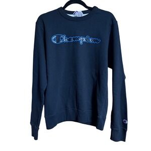 Champion Mens Crew Neck Sweatshirt Pullover Black Logo Small S